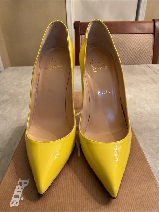 Christian Louboutin Shoes - Christian Louboutin Yellow Patent Pointed-Toe Stiletto Pumps